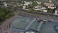 Top view of the street and sports complex in Chizhovka.Chizhovka district with a sports complex in Minsk.Belarus