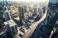 top view streets of a big city with skyscrapers