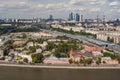 Top view of the streets and squares of Moscow from the top of a block of flats on the Sparrow Hills. Royalty Free Stock Photo