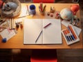 top view of a Student desk ready for back to school