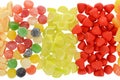 Top view sugar coated assorted candy