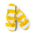 Top view of summer beach yellow striped flip flop isolated in white background sea holiday vacation and travel concept Royalty Free Stock Photo