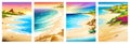 Top view of the summer sea beach. Top view of the ocean beach with soft waves. Beautiful background with shells Royalty Free Stock Photo