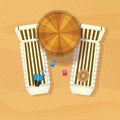 Top view of sunbeds and umbrella on the beach Royalty Free Stock Photo