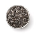 Top view of sunflower seeds in ceramic bowl Royalty Free Stock Photo