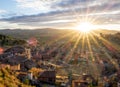 Sunset sky over Daroca antique village with tile roofs Royalty Free Stock Photo