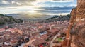 Sunset over Daroca antique village with tile roofs Royalty Free Stock Photo