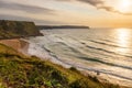 Top view of the sunset over Los Locos beach. Suances, Cantabria, Spain Royalty Free Stock Photo