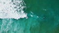 Top view surfboarder swimming in blue ocean pool. Aerial people surfboarding. Royalty Free Stock Photo