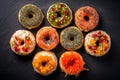 Trendy japan rice dish sushi prepared in shape of donut. Royalty Free Stock Photo