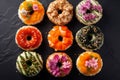 Trendy japan rice dish sushi prepared in shape of donut. Royalty Free Stock Photo