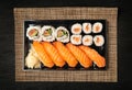 Top View Sushi Mockup, Sushi Rolls Template, Susi with Rice and Raw Fish Banner, Asian Food