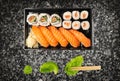 Top View Sushi Mockup, Sushi Rolls Template, Susi with Rice and Raw Fish Banner, Asian Food