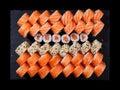 Top view of sushi set with lots of sushi rolls Philadelphia and Mackie rolls. Royalty Free Stock Photo