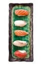 Top view of a sushis plate isolated on white
