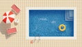 Top view of a swimming pool, deck chairs and umbrella. Summer concept. 3d illustration Royalty Free Stock Photo