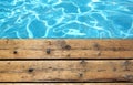 Top View Of Swimming Pool And Wooden Deck Background.
