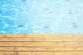 Top View Of Swimming Pool And Wooden Deck Background