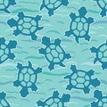 Top view of swimming sea turtles pattern. Seamless vector sealife background. Hand drawn endangered ocean nature all over print.