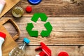 Top view of Symbol of recycling with different garbage materials. Eco friendly recycling concept Royalty Free Stock Photo