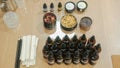Top view of the table during a class in a workshop for making scented candles. Royalty Free Stock Photo