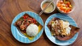 Top view of a table full of authentic traditional khmer food for breakfast