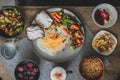 Top view of table full of different food. Royalty Free Stock Photo