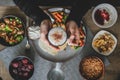 Top view of table full of different food. Royalty Free Stock Photo