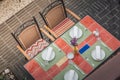 Top view of a table set up in a Spanish dining restaurant Royalty Free Stock Photo