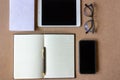 Top view tablet on desk. working space concept Royalty Free Stock Photo