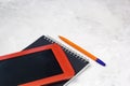 Top view tablet,notebook and pen Royalty Free Stock Photo