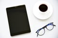 Top view tablet,pen,glasses and Laptop Royalty Free Stock Photo