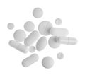 Top view of tablets and capsules isolated on white background Royalty Free Stock Photo
