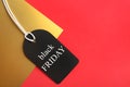 Top view of tag with words BLACK FRIDAY on background, space for text Royalty Free Stock Photo