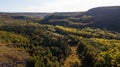 Top view of the taiga forest, river, road . The vast expanses of Eastern Siberia. far East Russia