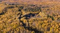 Top view of the taiga forest, river, road . The vast expanses of Eastern Siberia. far East Russia