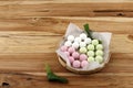 Tang Yuansweet dumplings balls on Wooden background. Traditional cuisine for lantern festival, Mid-autumn, Dongzhi Royalty Free Stock Photo