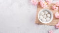 Top view of Tang Yuansweet dumplings balls on stone background. Traditional cuisine for lantern festival, Mid-autumn, Dongzhi Royalty Free Stock Photo