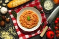 Top view of a tasty bowl of spaghetti Royalty Free Stock Photo