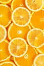 Top view of tasty slices of orange and lemon. Bright summer background. Healthy food. Proper nutrition. Fresh juices. Copy space,