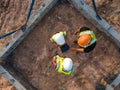 Top view team engineer working in construction site