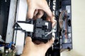 Top view of technician repairing printer Royalty Free Stock Photo