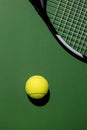 top view tennis ball with racket. High quality photo Royalty Free Stock Photo