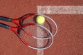 Top view tennis scene with ball and racquet Royalty Free Stock Photo