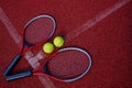 Top view tennis scene with ball and racquet Royalty Free Stock Photo