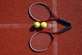 Top view tennis scene with ball and racquet Royalty Free Stock Photo