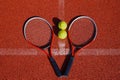 Top view tennis scene with balls and racquets Royalty Free Stock Photo