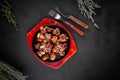 Top view on teriaki sauce beef ribs in a pan Royalty Free Stock Photo