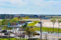 Top view of Terminal B, South , North Exit signs and Illuminated arriving sign