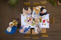 Top view of terrace with table full of food